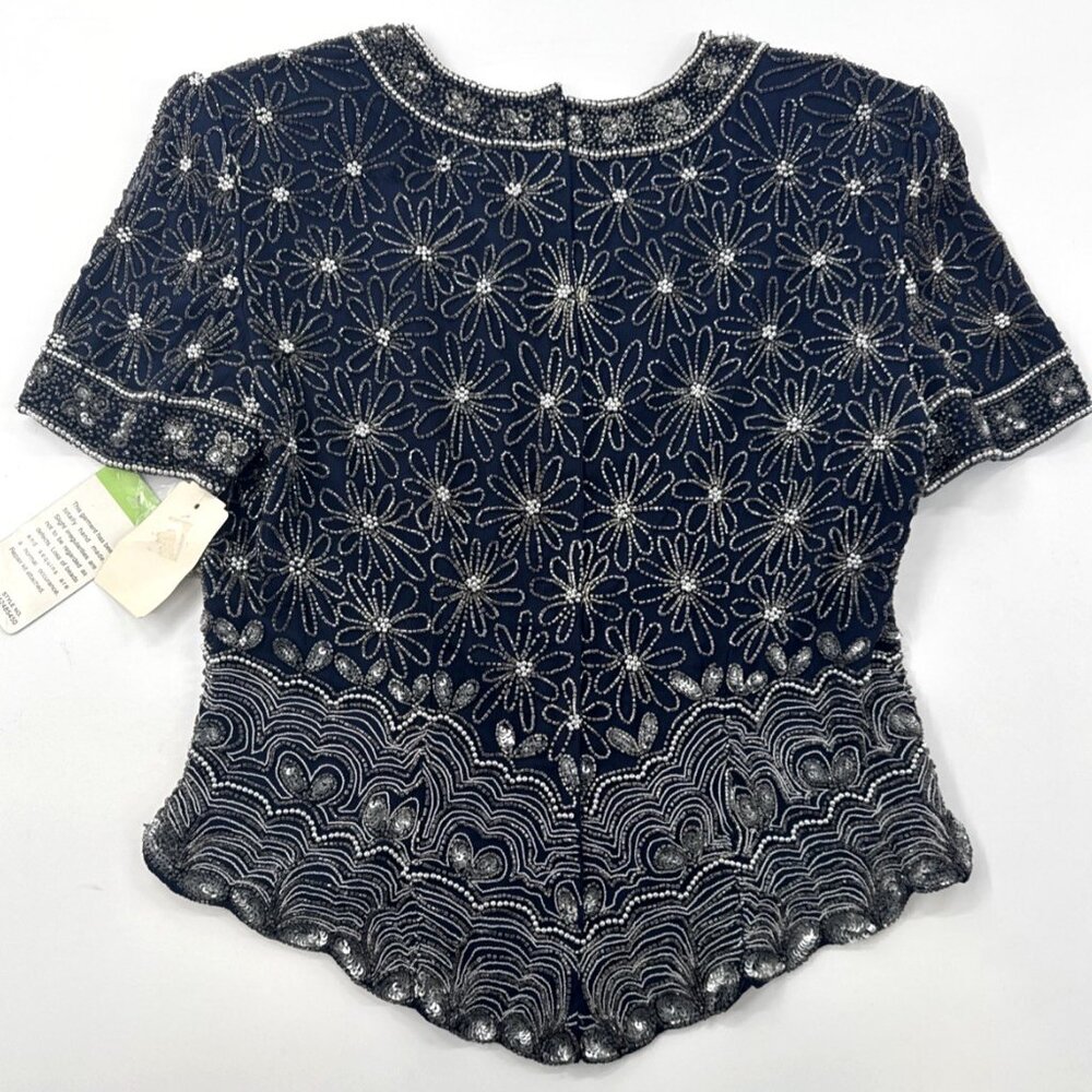 Adrianna Papell Silk Sequin Beaded Top Shirt Womens 8 Evening Cocktail $148 NEW - Picture 5 of 14